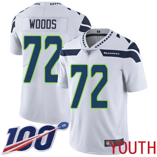 Seattle Seahawks Limited White Youth Al Woods Road Jersey NFL Football #72 100th Season Vapor Untouchable